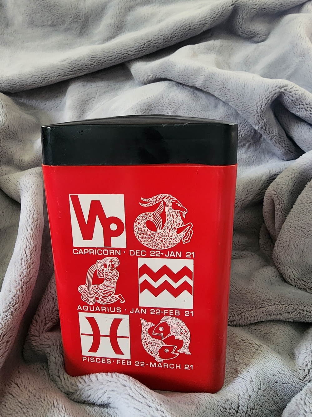 Vintage Red Zodiac Design Canister with Black Lid